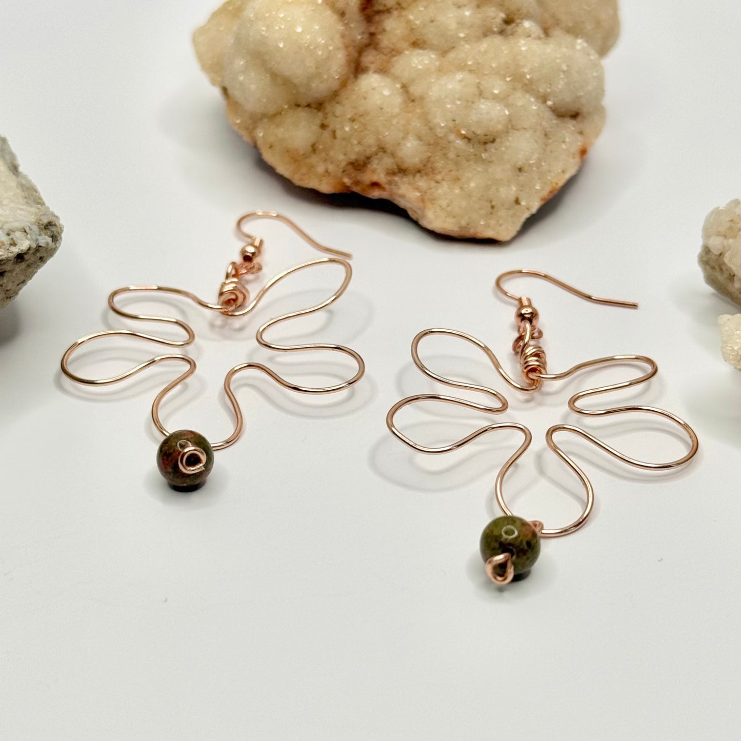 Rose Flower Unakite Earrings