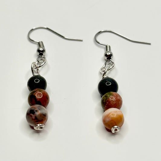 Silver Jasper, Unakite, and Carnelian Earrings