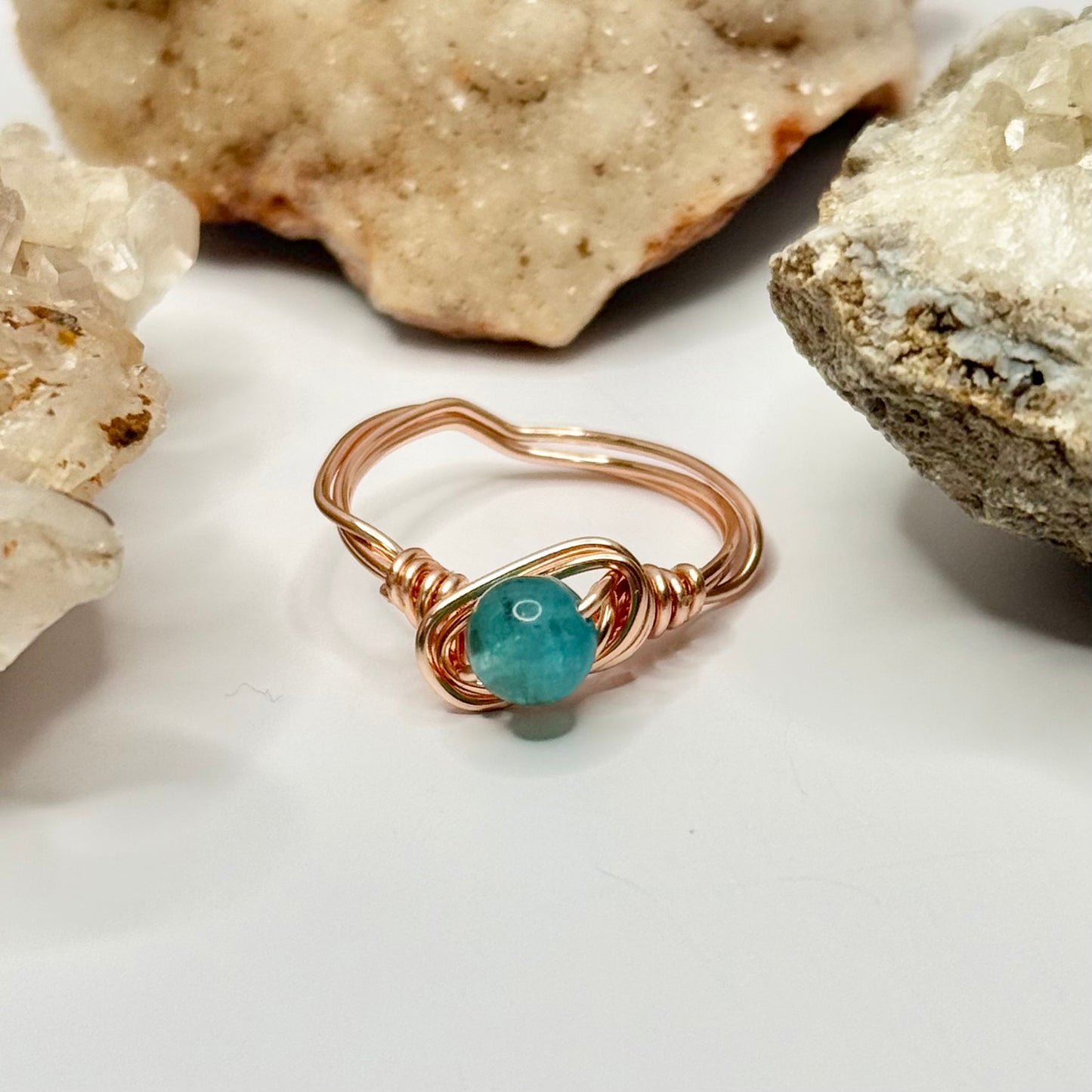 Rose Gold Blue Apatite Ring
