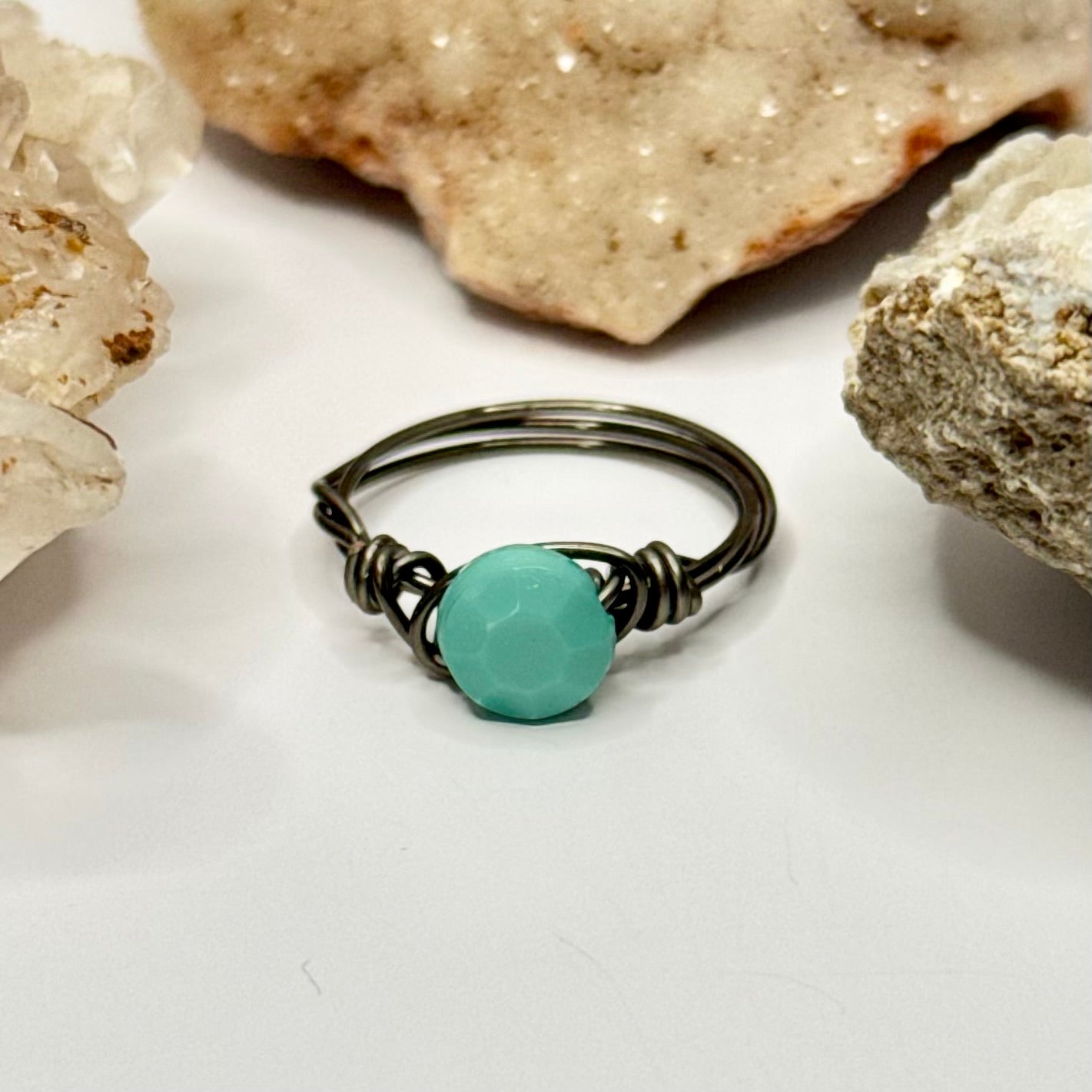 Charcoal Turquoise Color Beaded Ring
