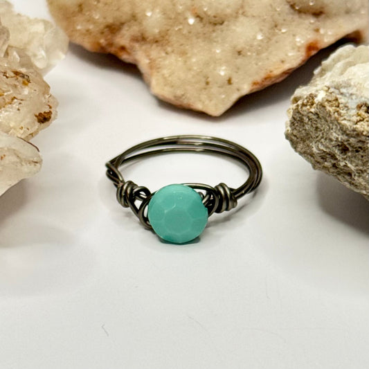 Charcoal Turquoise Color Beaded Ring