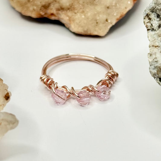Rose Gold Pink Beaded Ring
