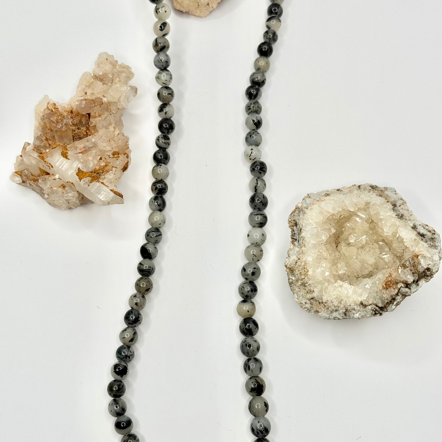 Silver Dendritic Agate Beaded Necklace