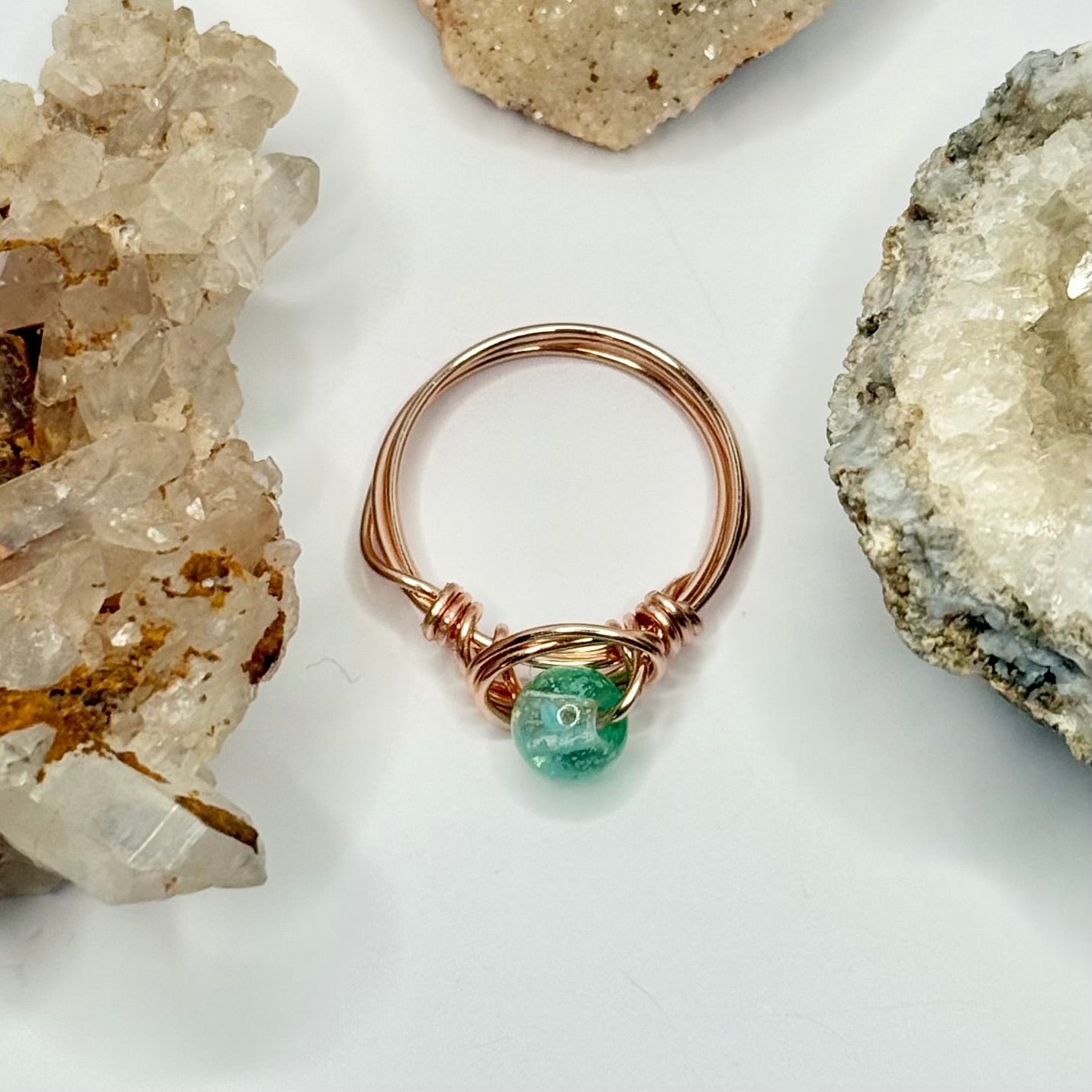 Rose Gold Green Beaded Ring
