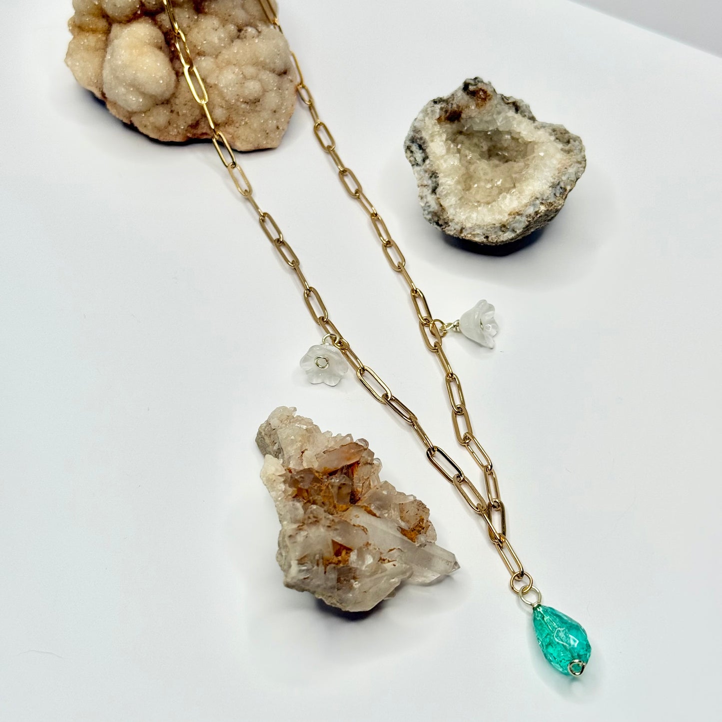 Gold Paperclip Flower and Resin Necklace