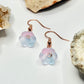 Rose Gold Blue and Pink Flower Earrings