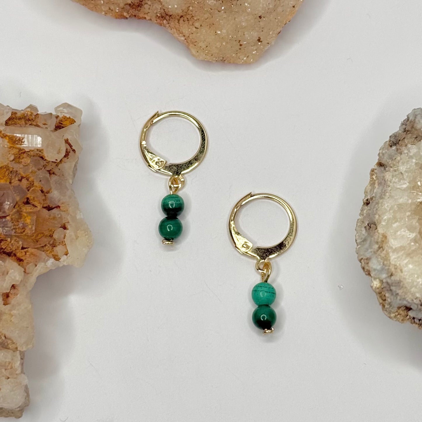 Gold Plated Malachite Huggie Earrings