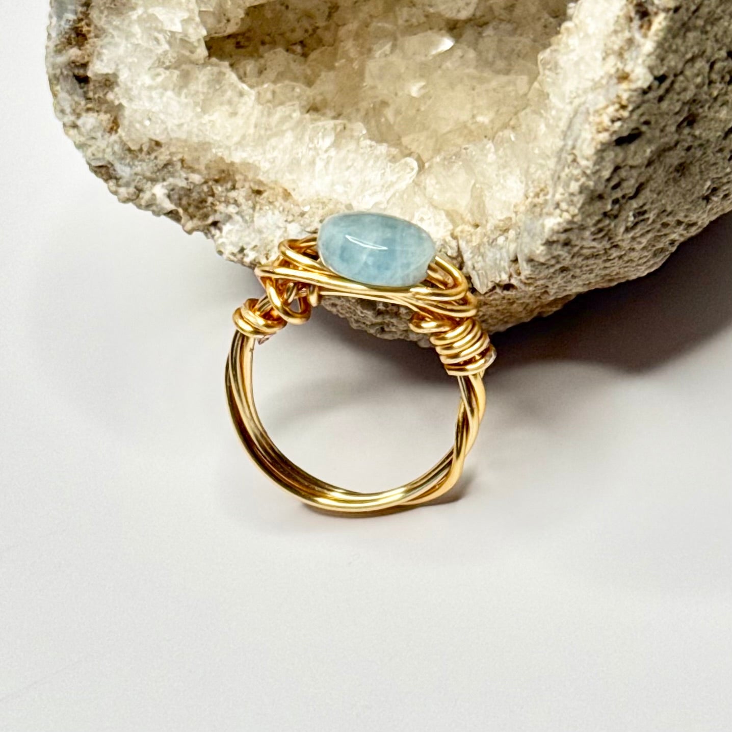 Gold Blue Beryl Ring