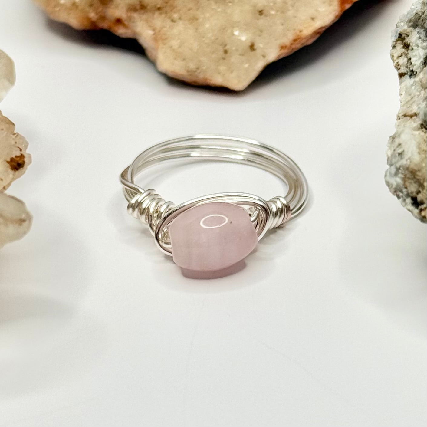 Silver Pink Glass Ring