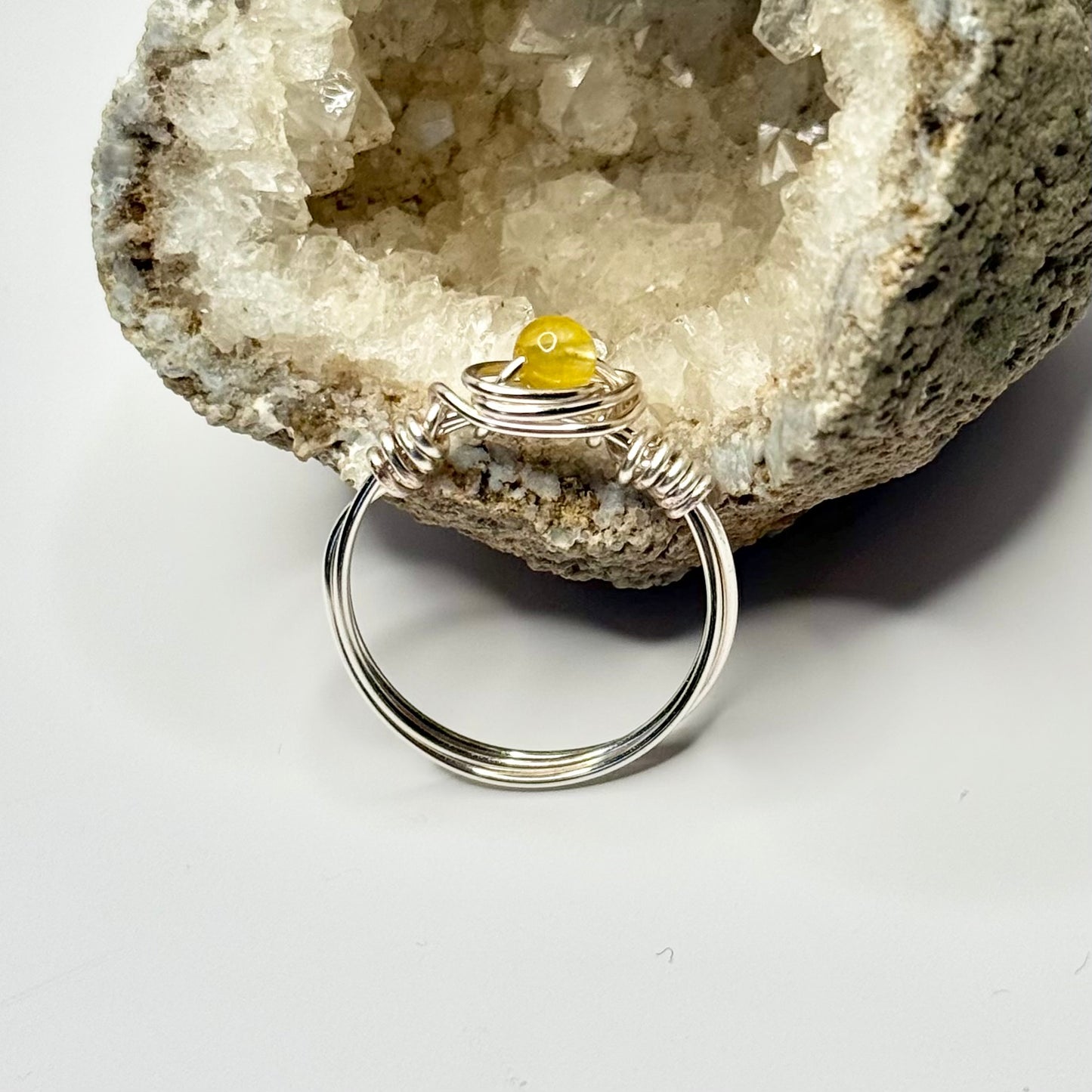 Silver Yellow Jade Ring