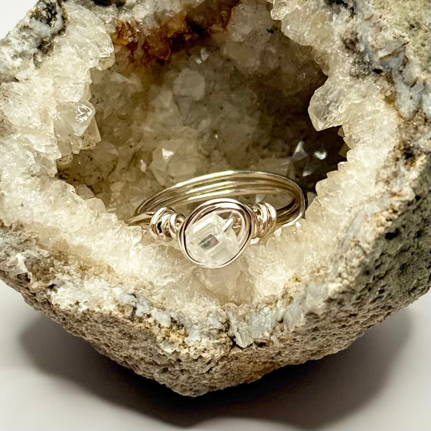 Silver Clear Glass Ring