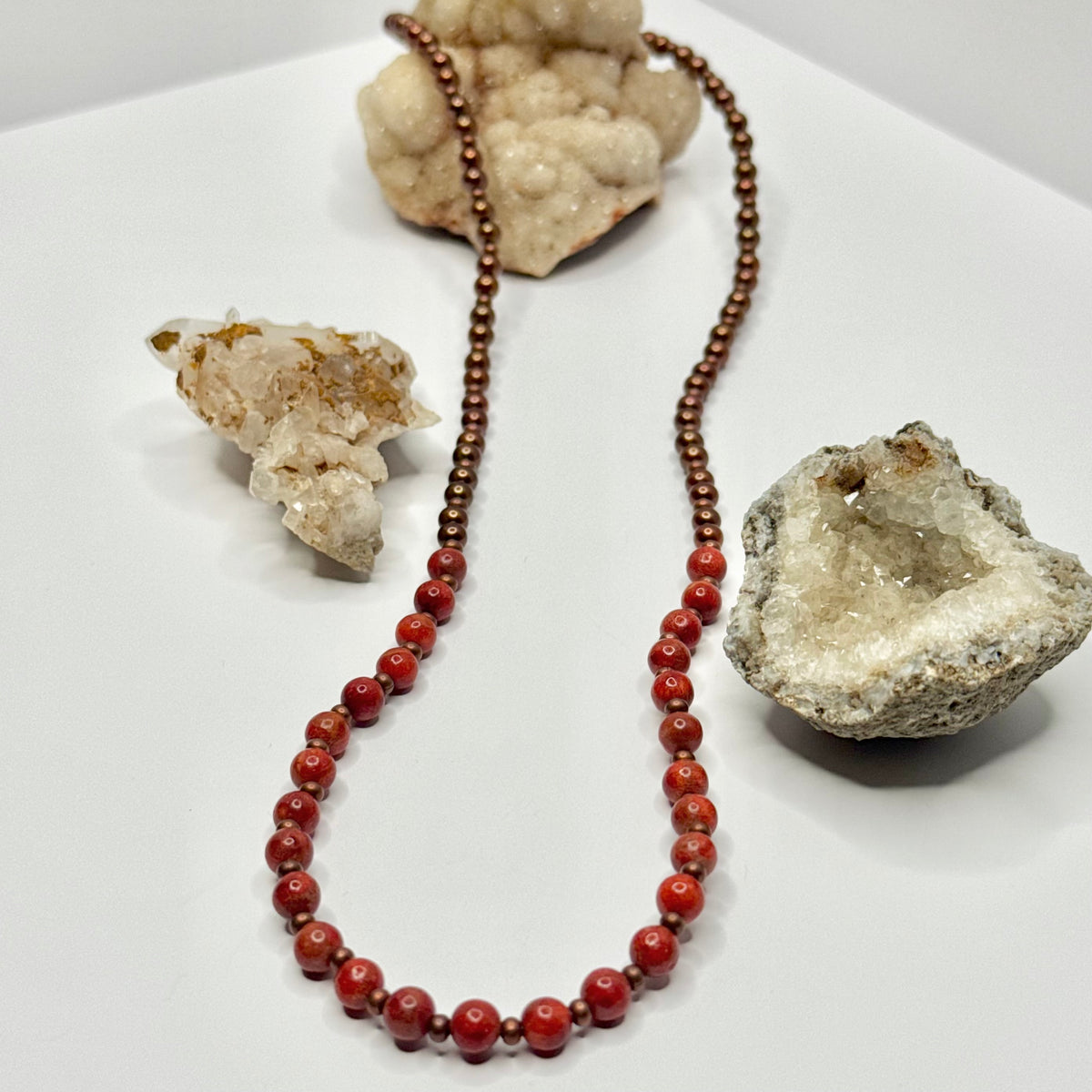 Red Coral and Copper Beaded Necklace