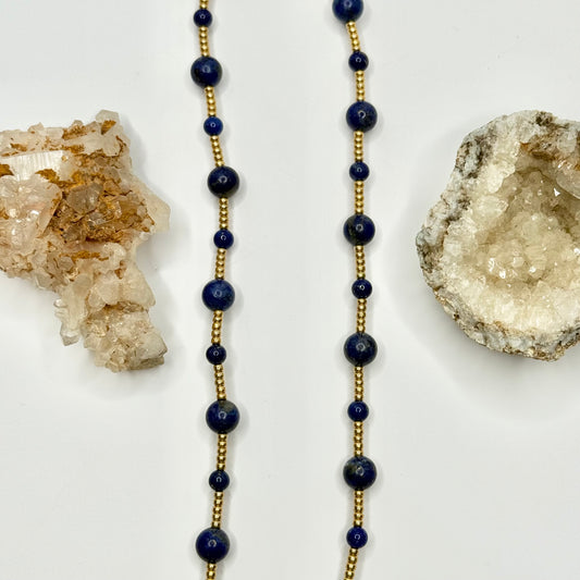 Gold Lapis Beaded Necklace