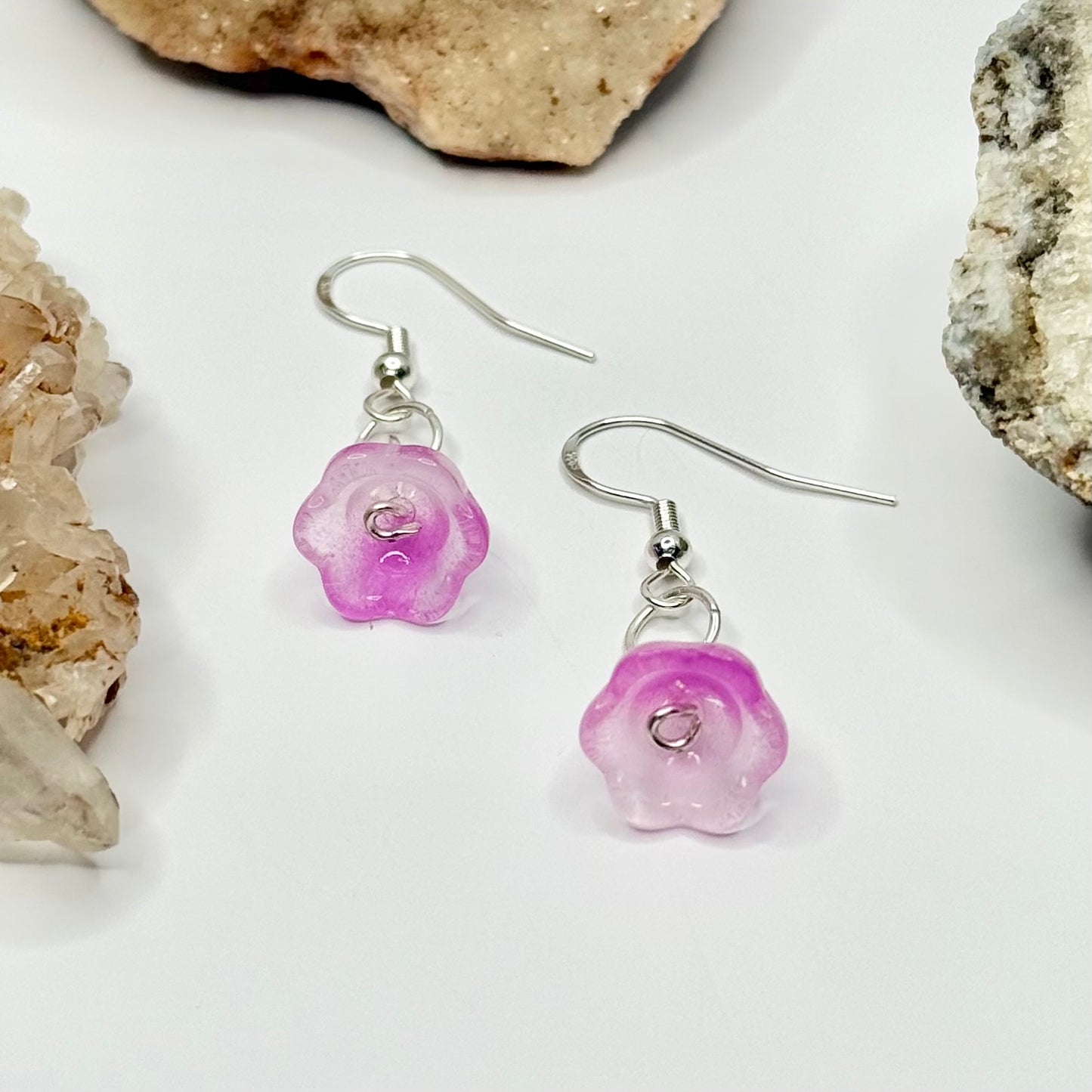 Sterling Silver Pink Flower Earrings