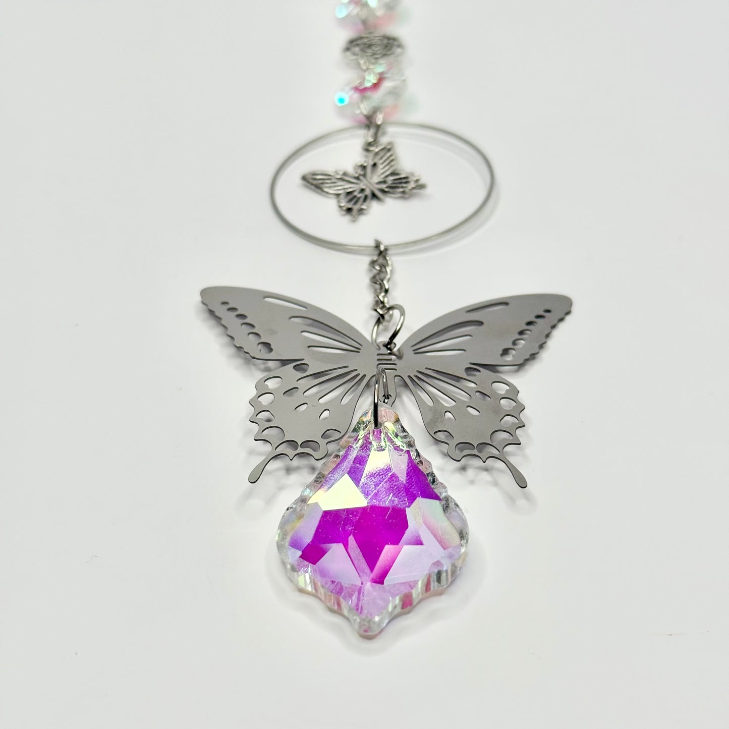 Silver Butterfly in a Bubble Suncatcher