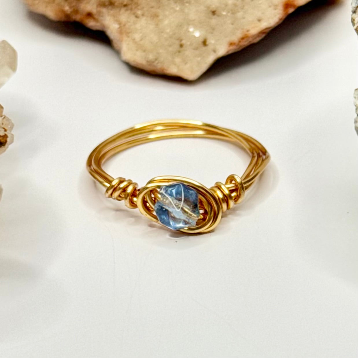 Gold Blue Gray Glass Ring