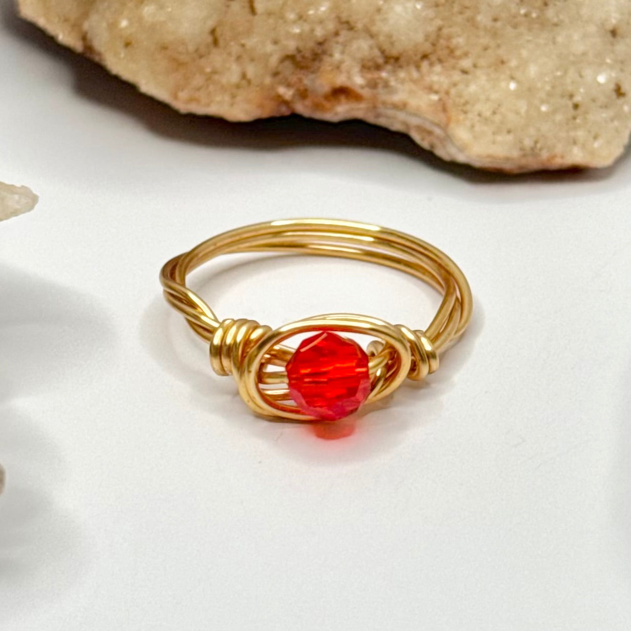 Gold Red Beaded Ring
