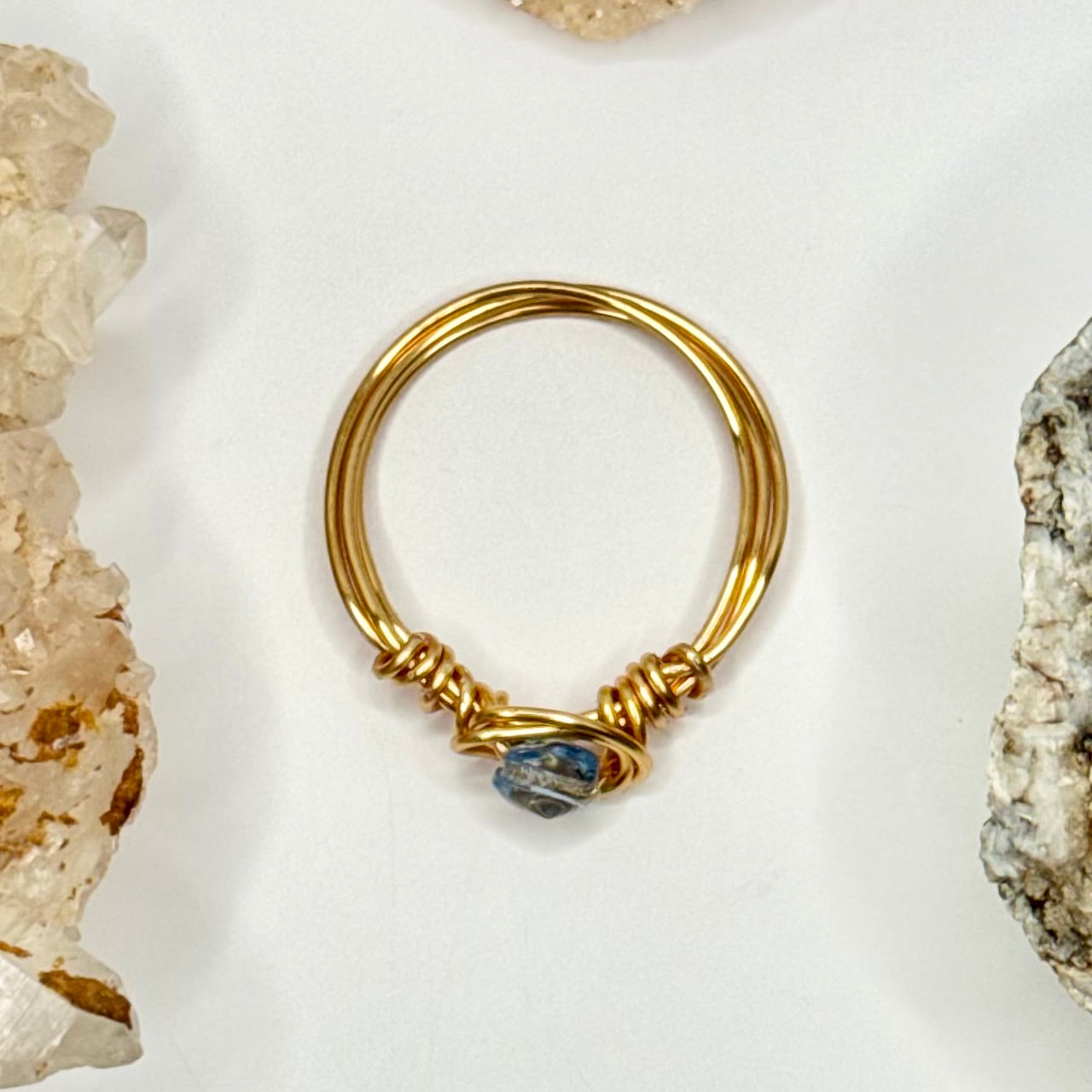 Gold Blue Gray Glass Ring