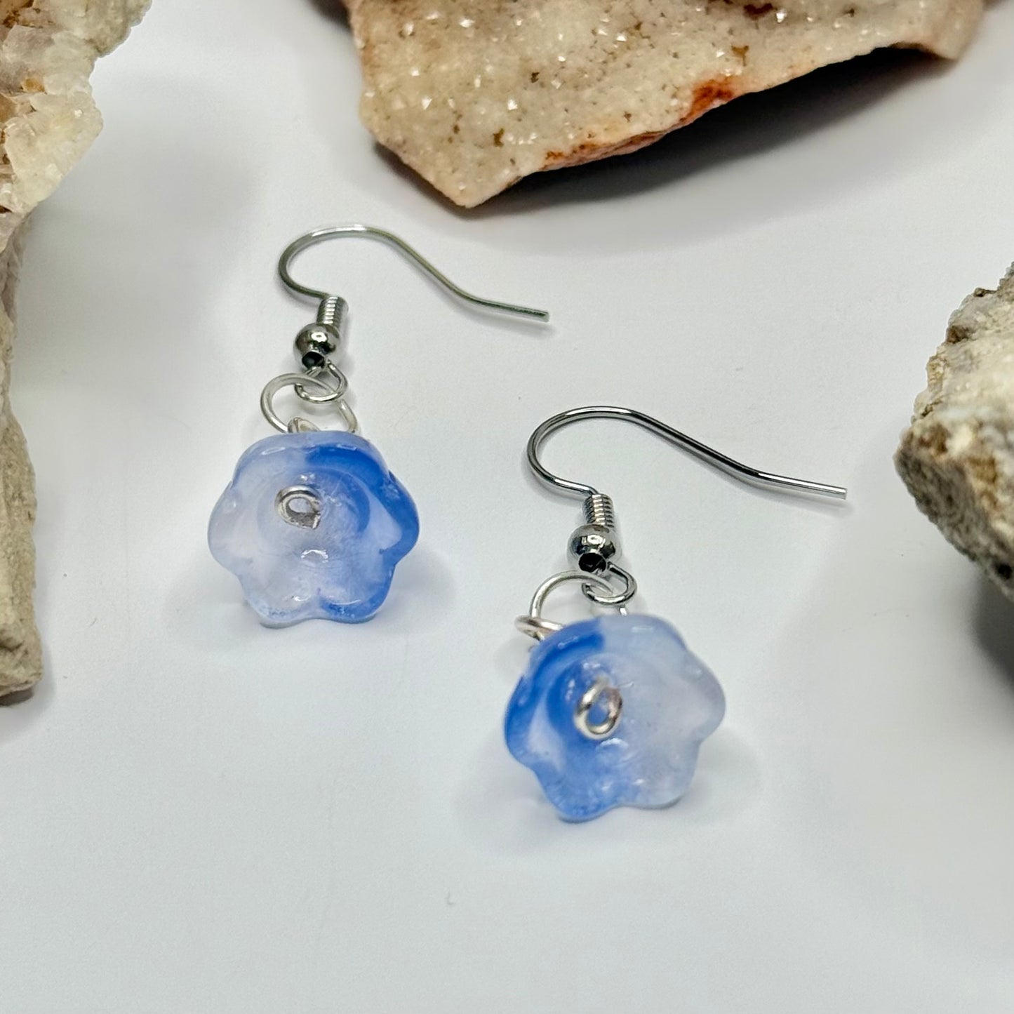 Silver Blue Flower Earrings