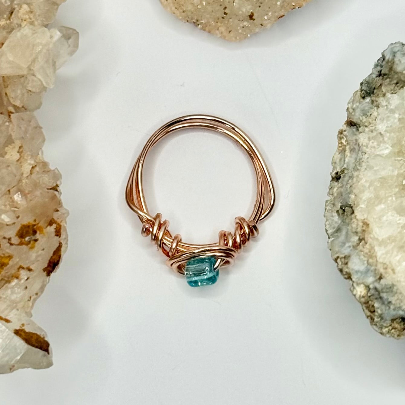 Rose Gold Blue Beaded Ring