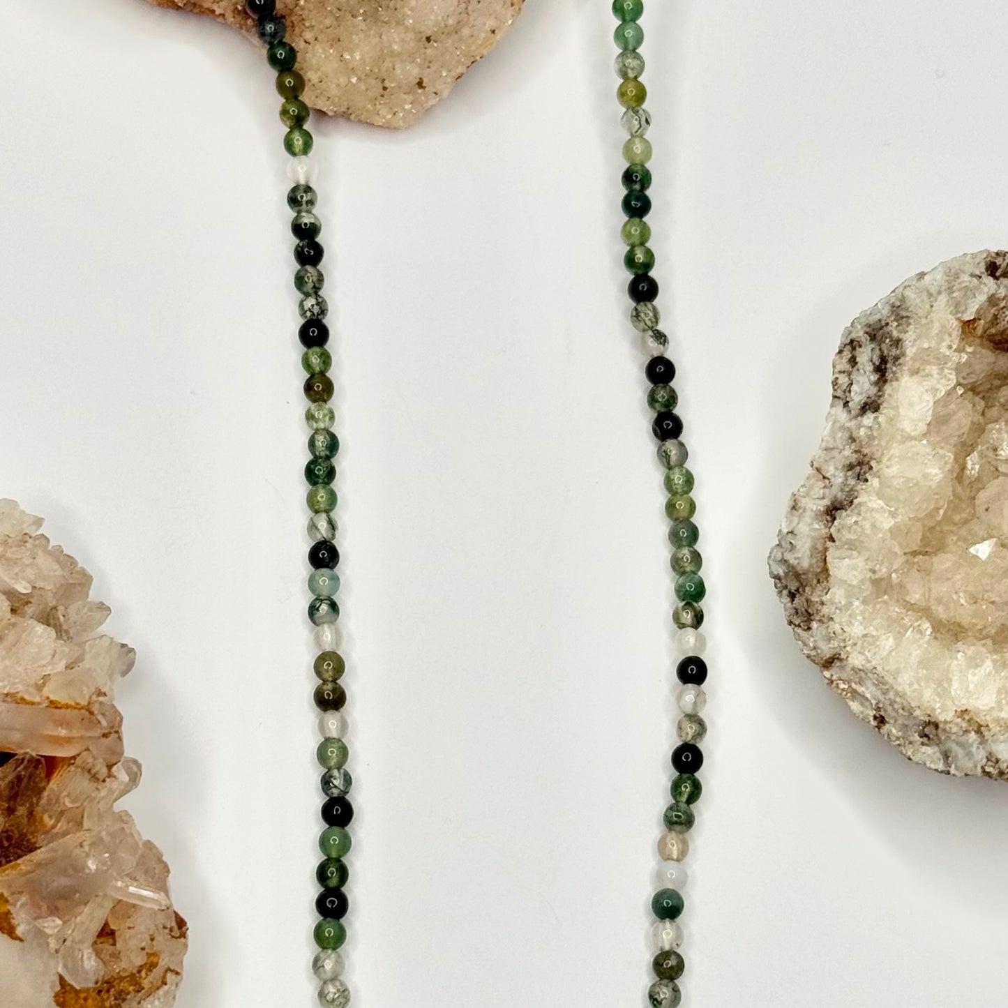 Sterling Silver Moss Agate Beaded Necklace