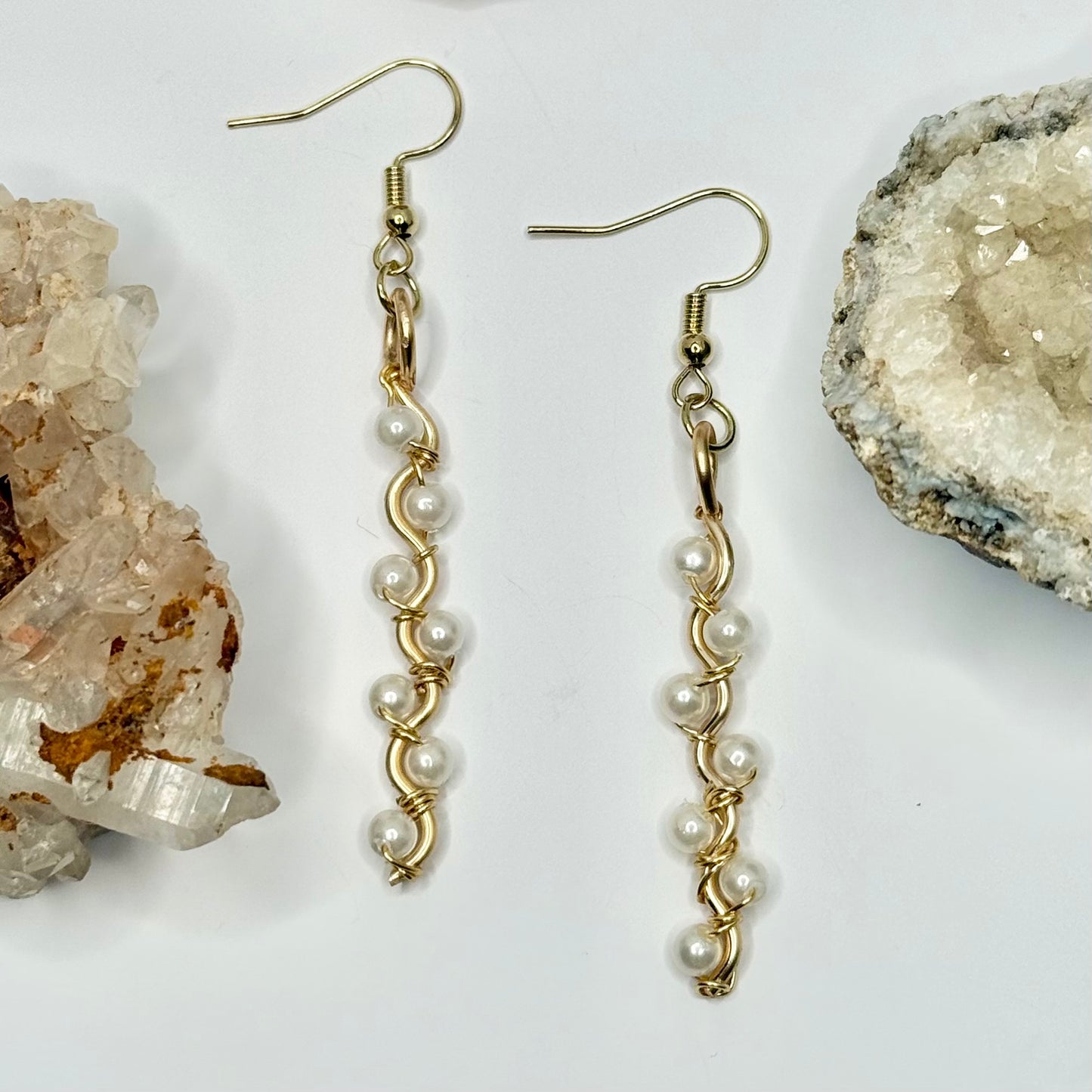 Gold Pearl Dangle Earrings