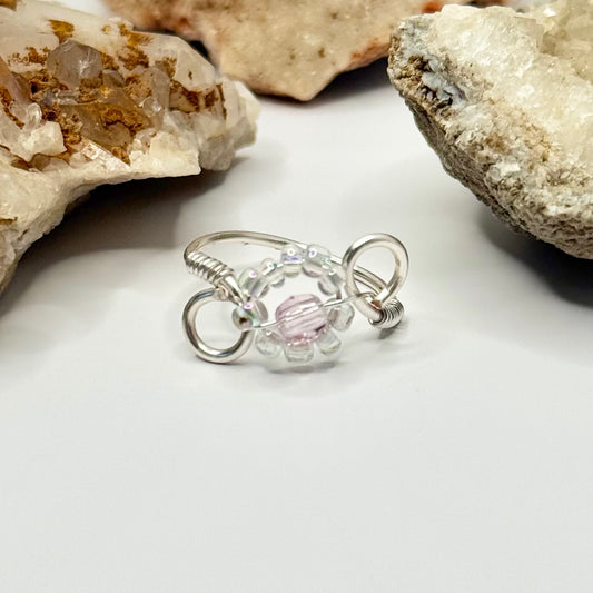 Silver Pink Flower Ring