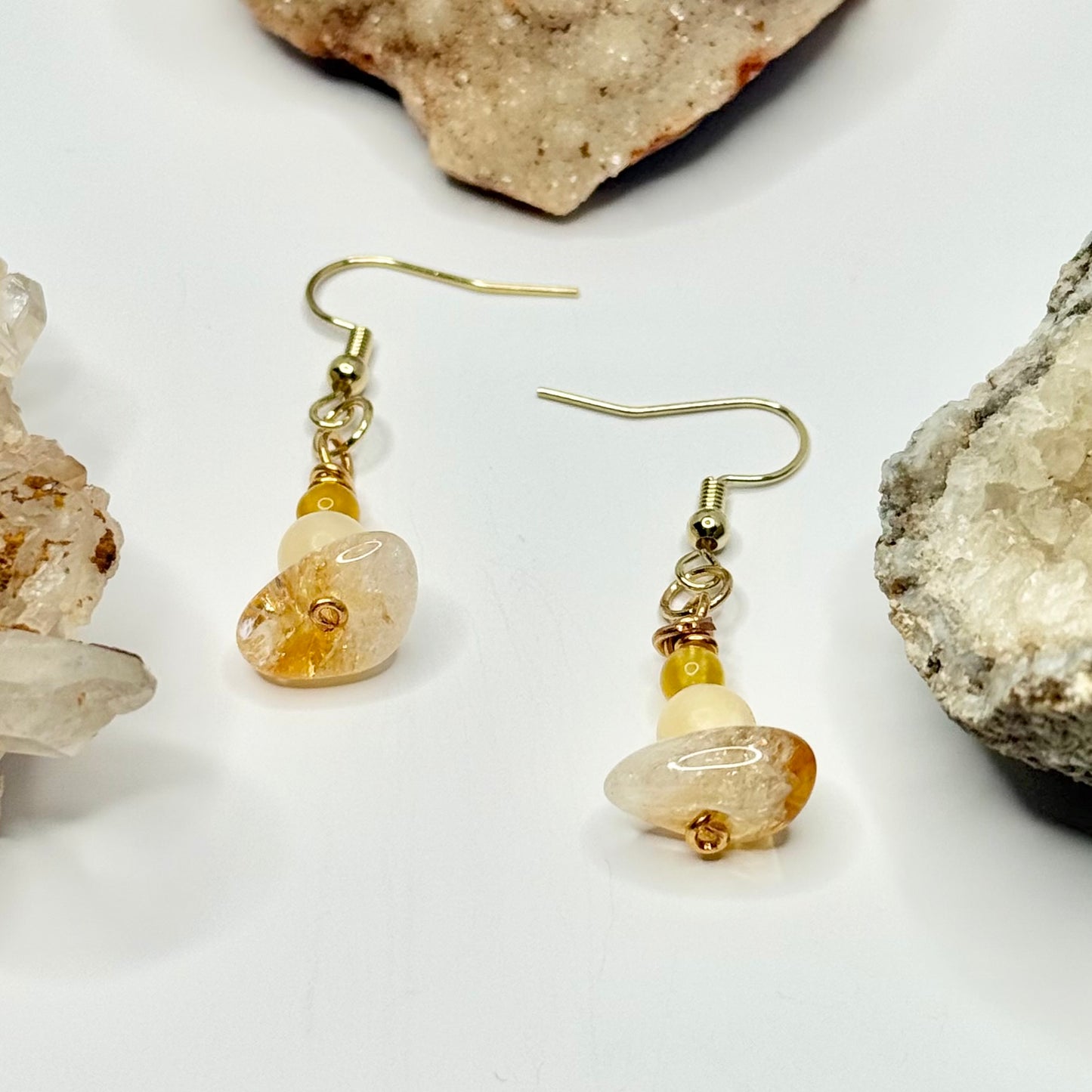 Gold Plated Citrine, Yellow Calcite, and Yellow Jade Earrings