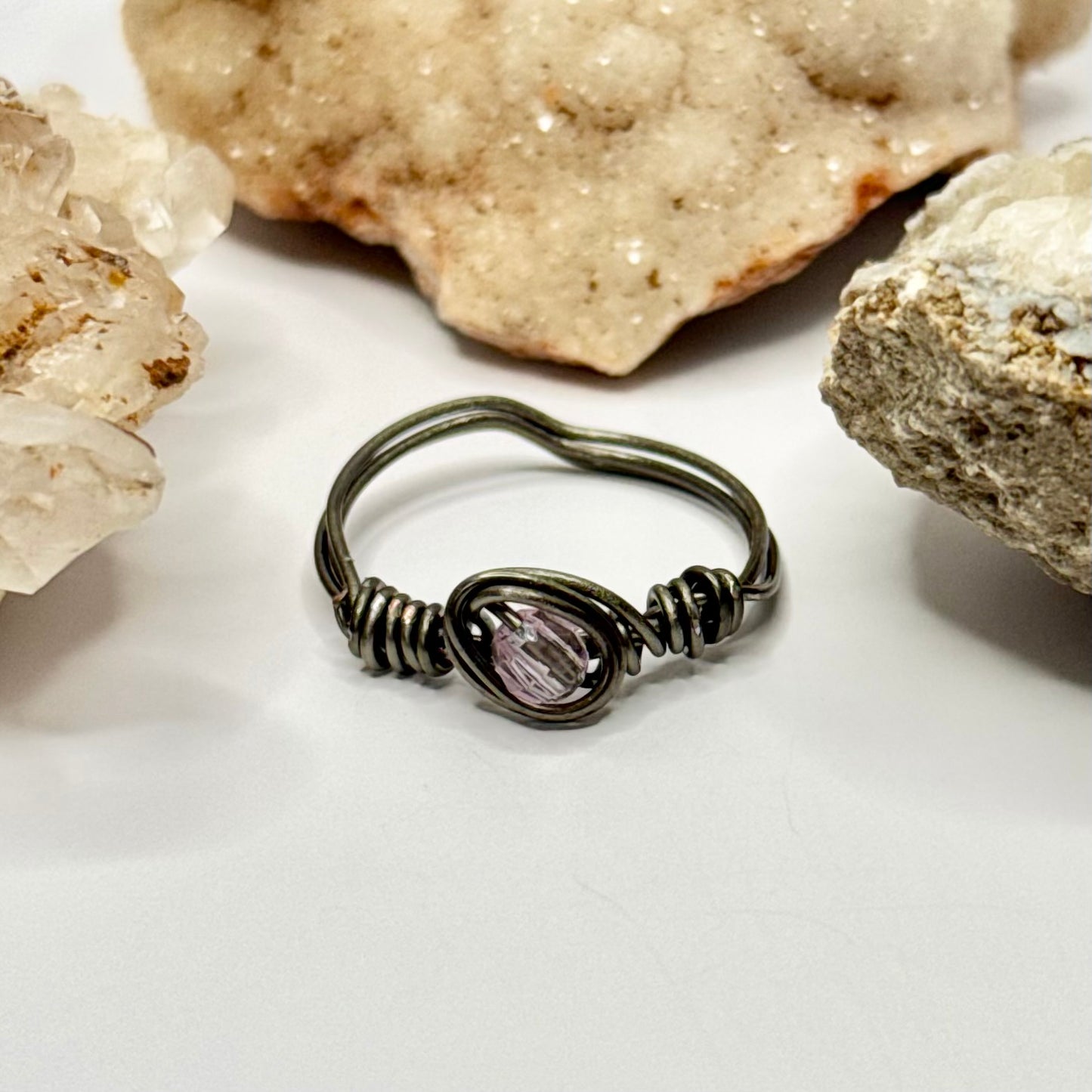 Charcoal Pink Beaded Ring
