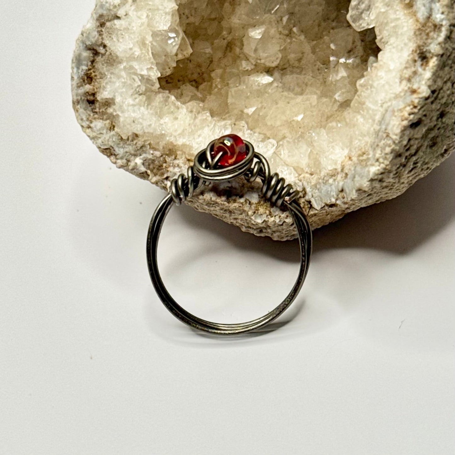Charcoal Red Beaded Ring