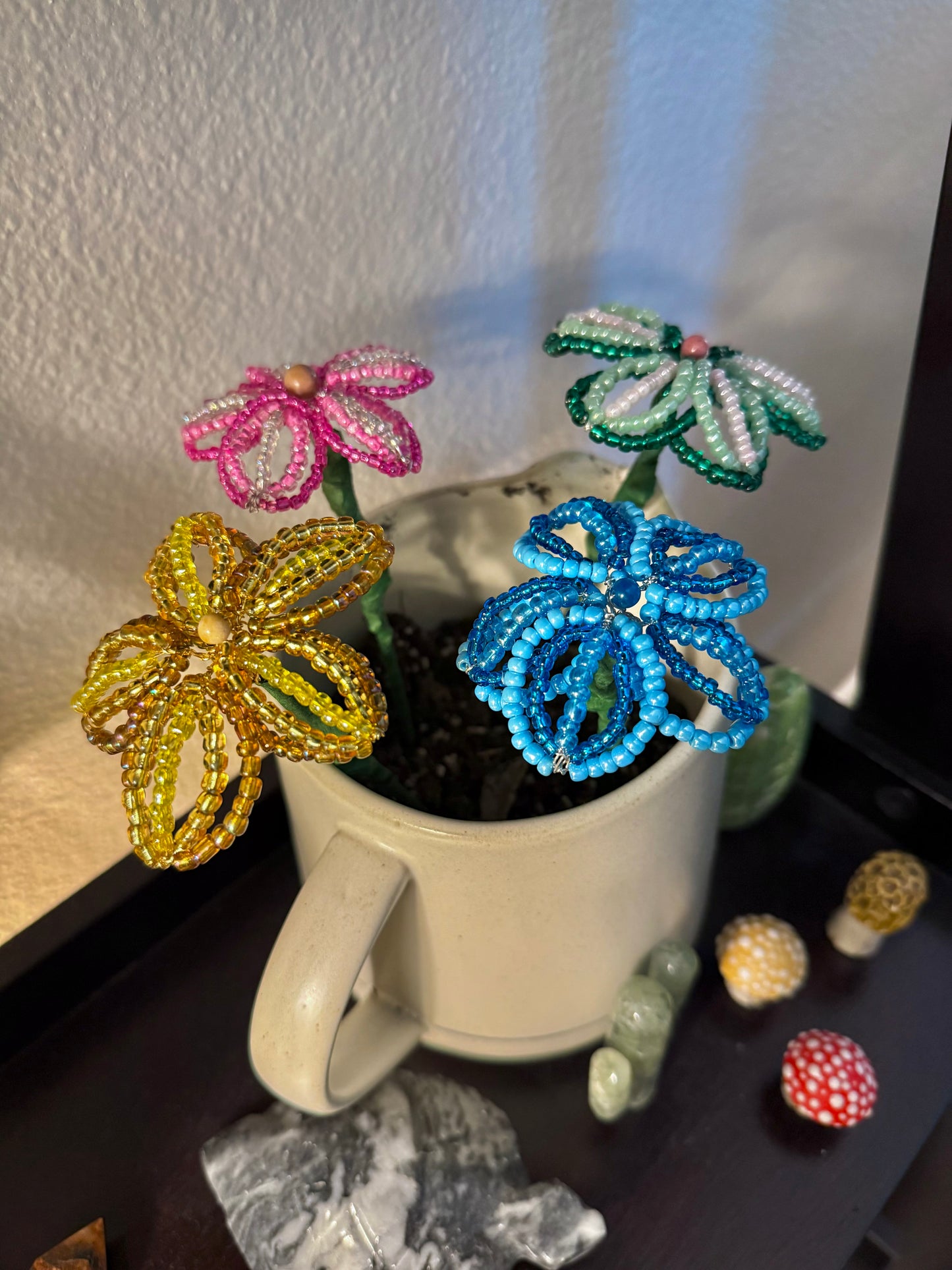 Blue Beaded Flower Stake