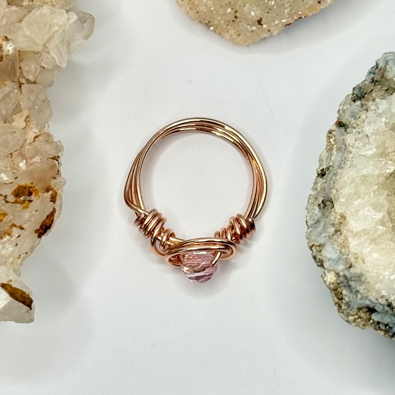 Rose Gold Pink Beaded Ring