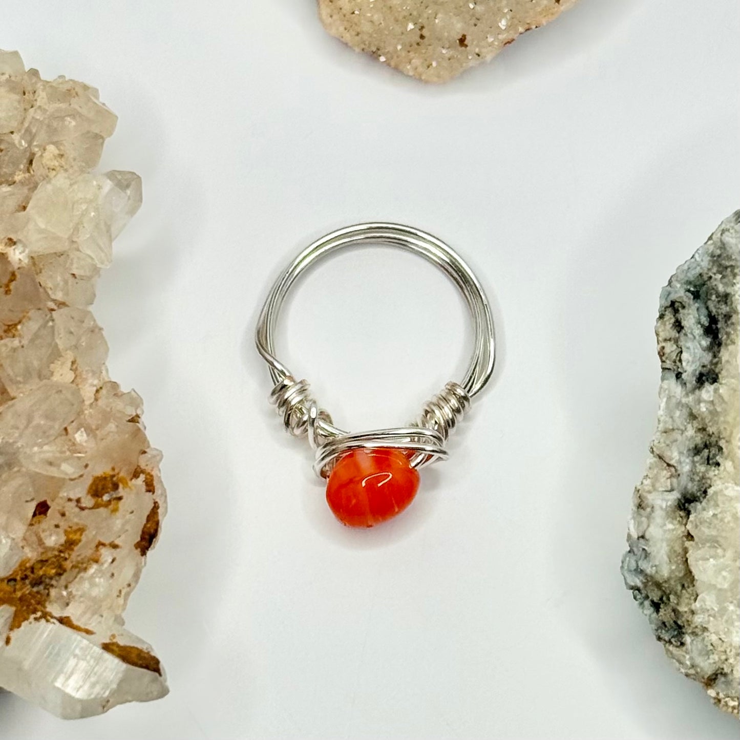 Silver Orange Glass Ring