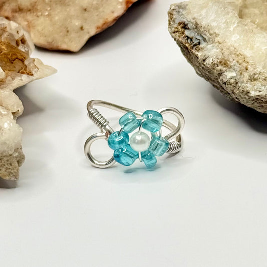 Silver Light Blue Flower Ring