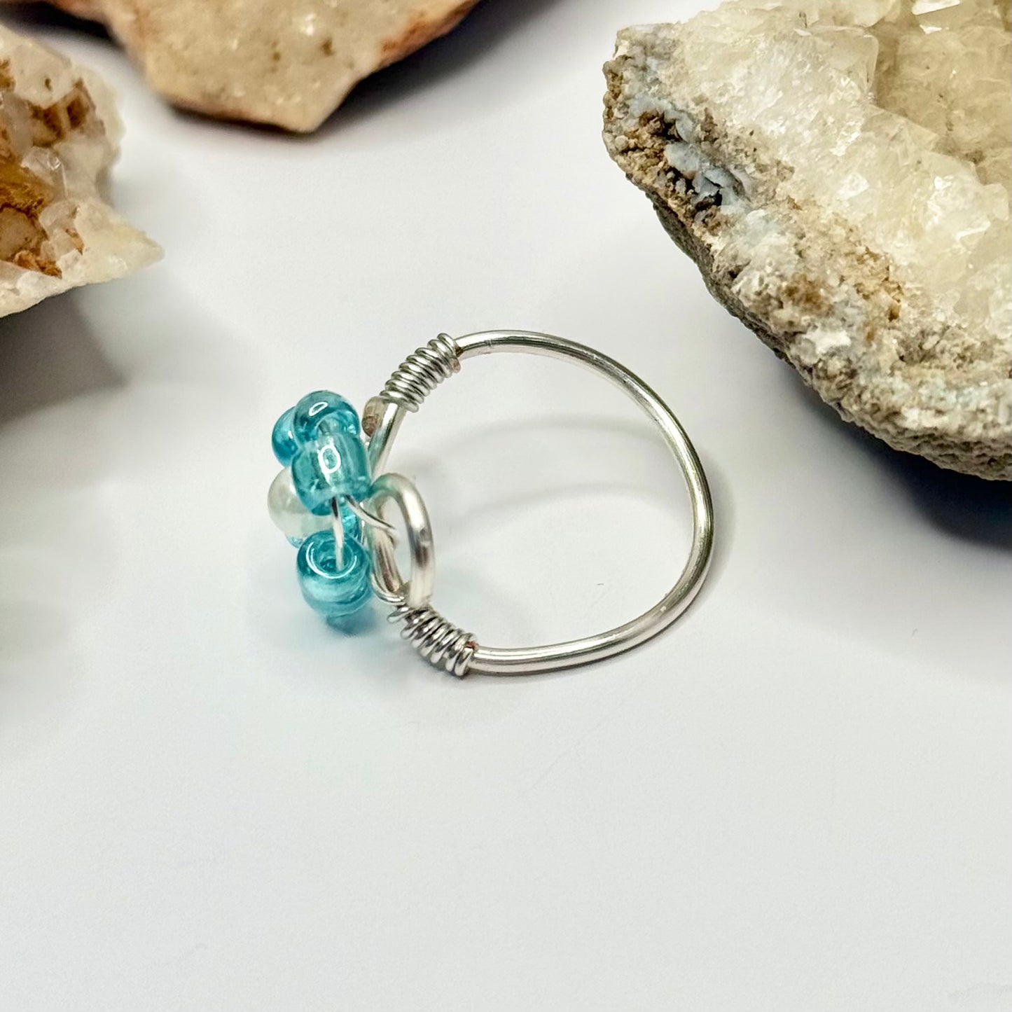 Silver Light Blue Flower Ring