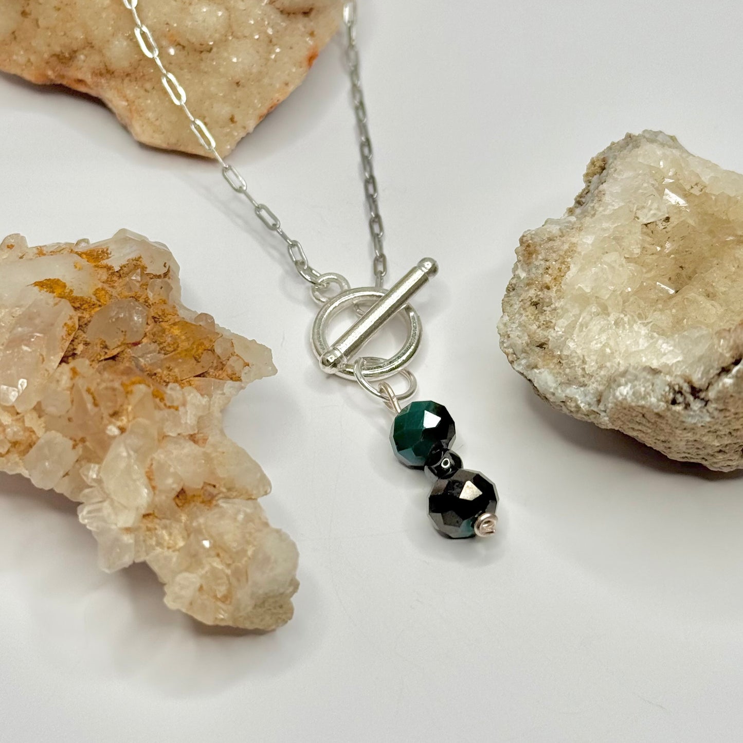 Silver Black and Blue Beaded Toggle Necklace
