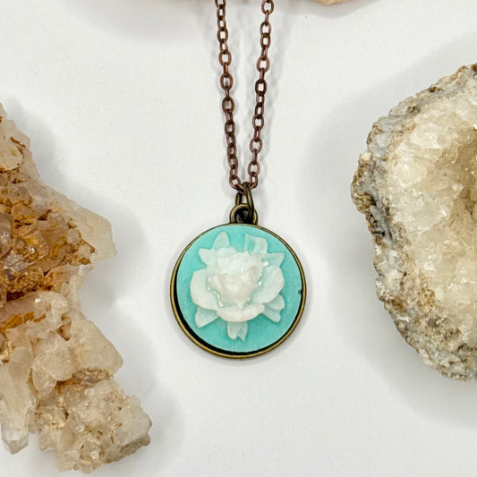 Bronze Blue Flower Charm Necklace