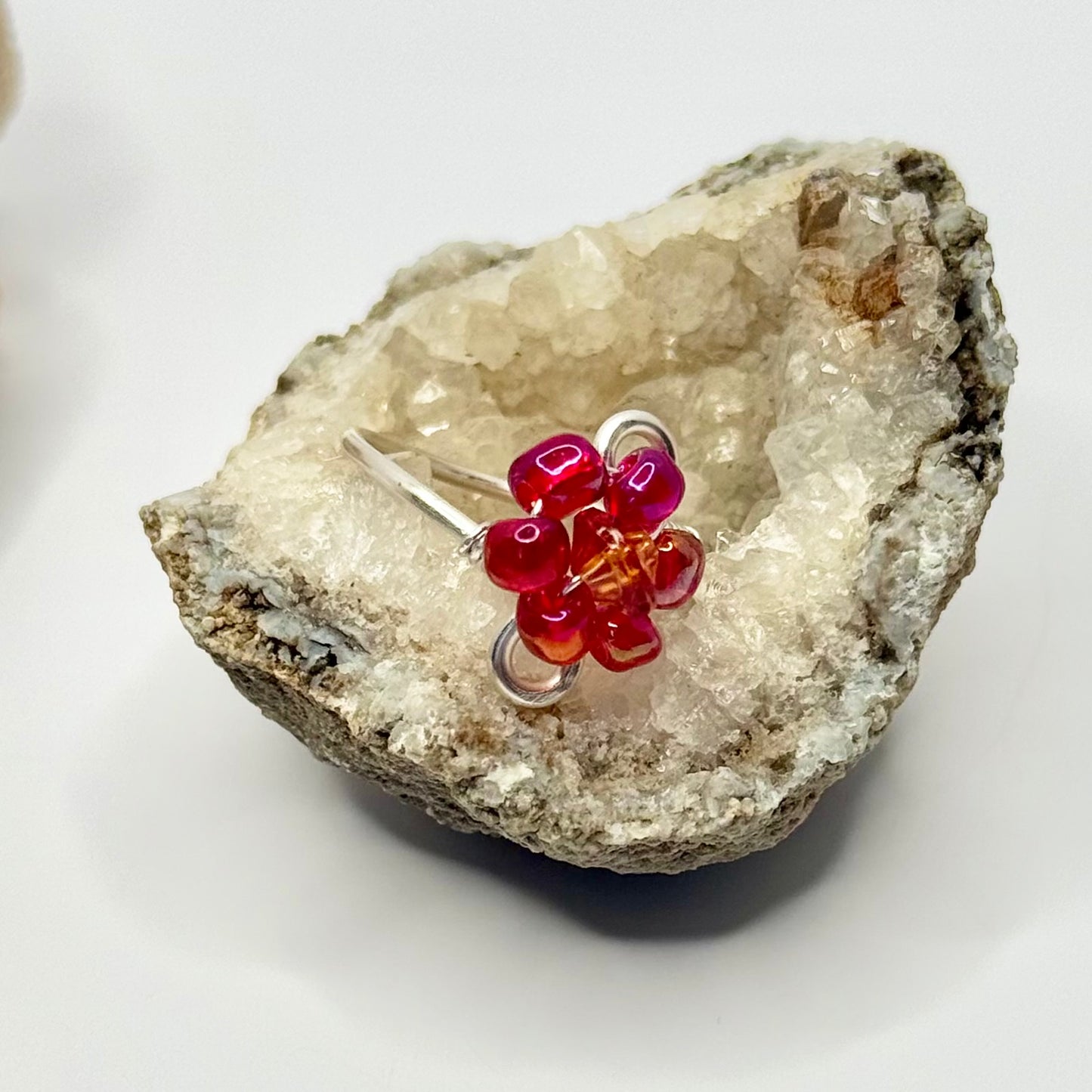 Silver Red Flower Ring