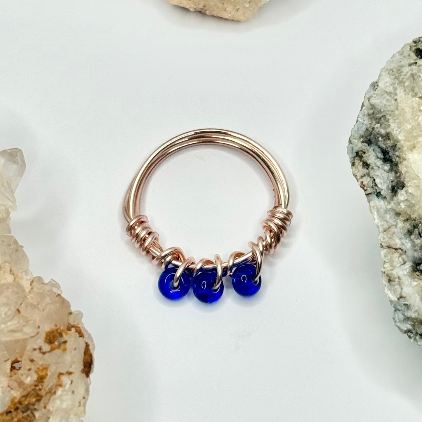 Rose Gold Blue Beaded Ring
