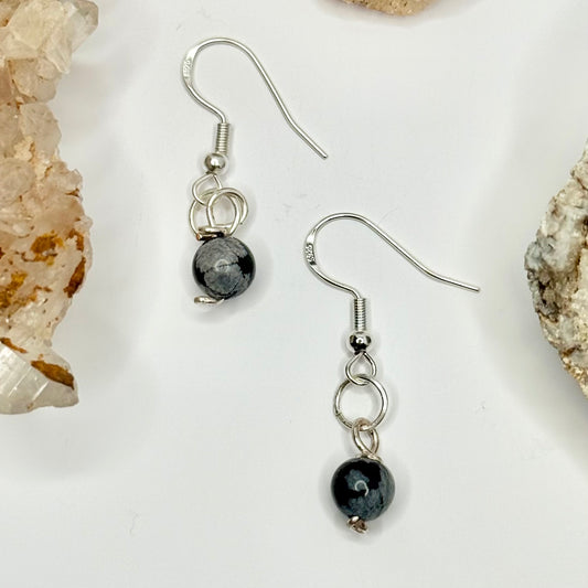 Sterling Silver Snowflake Obsidian Earrings