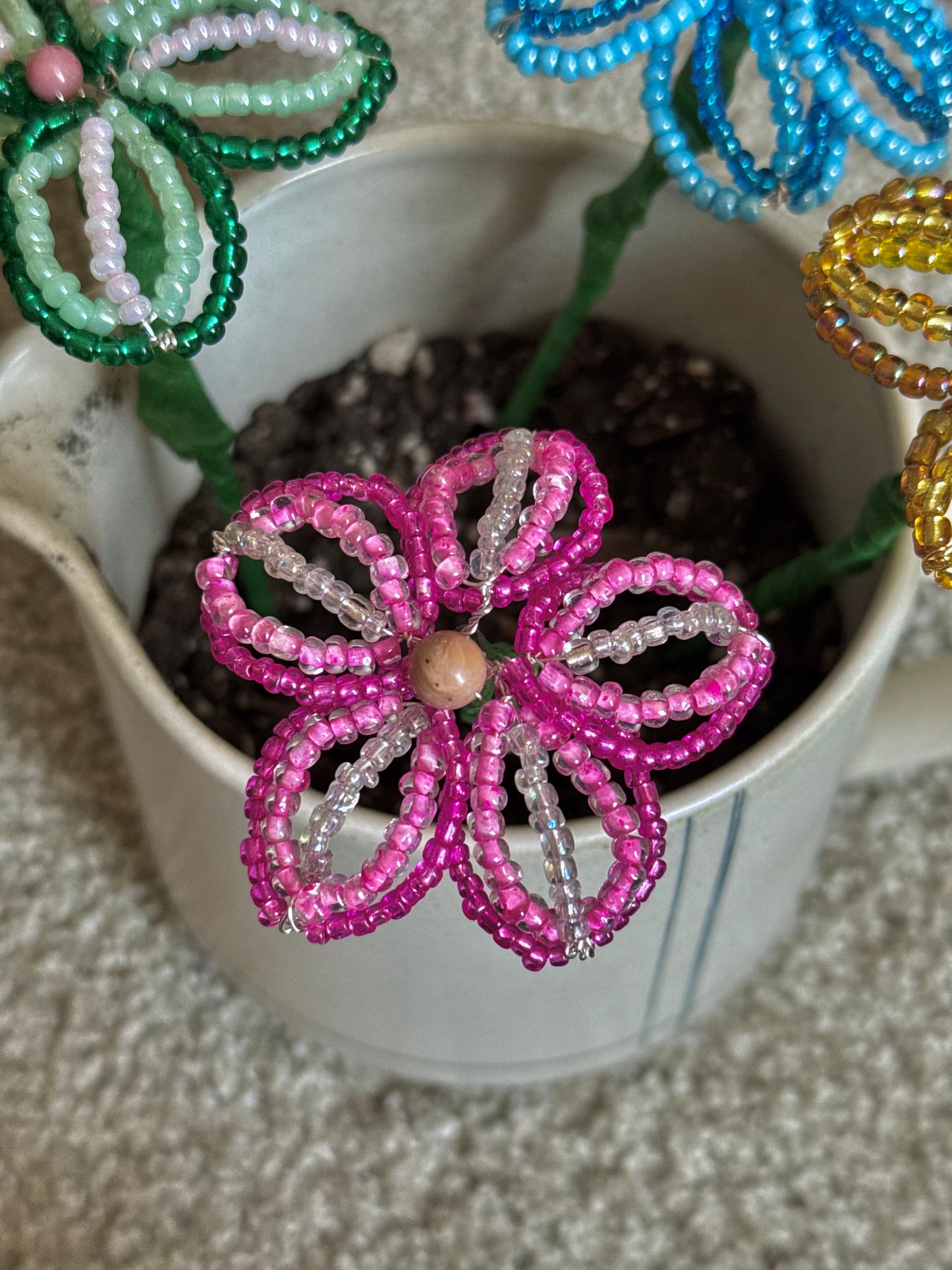Pink Beaded Flower Stake