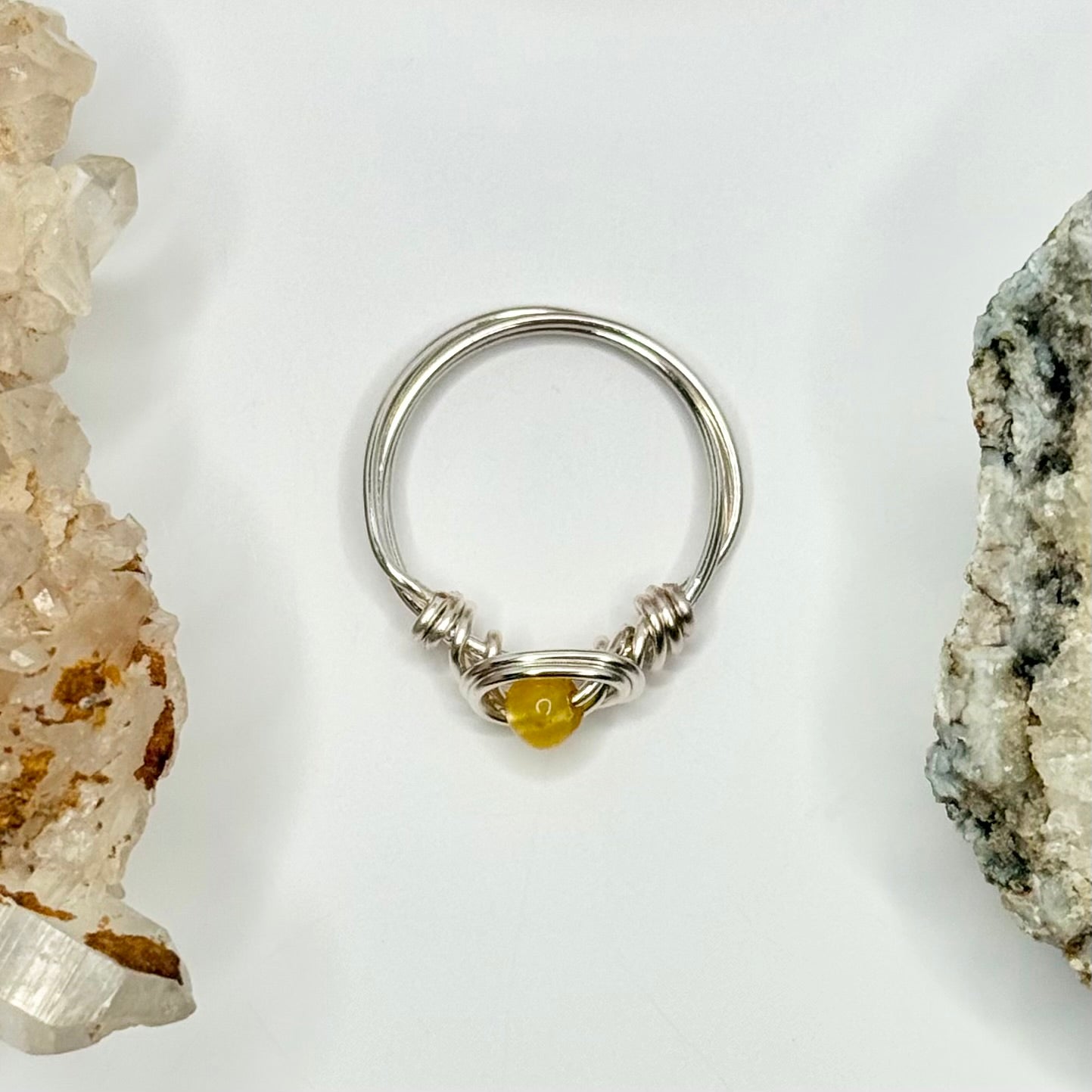 Silver Yellow Jade Ring