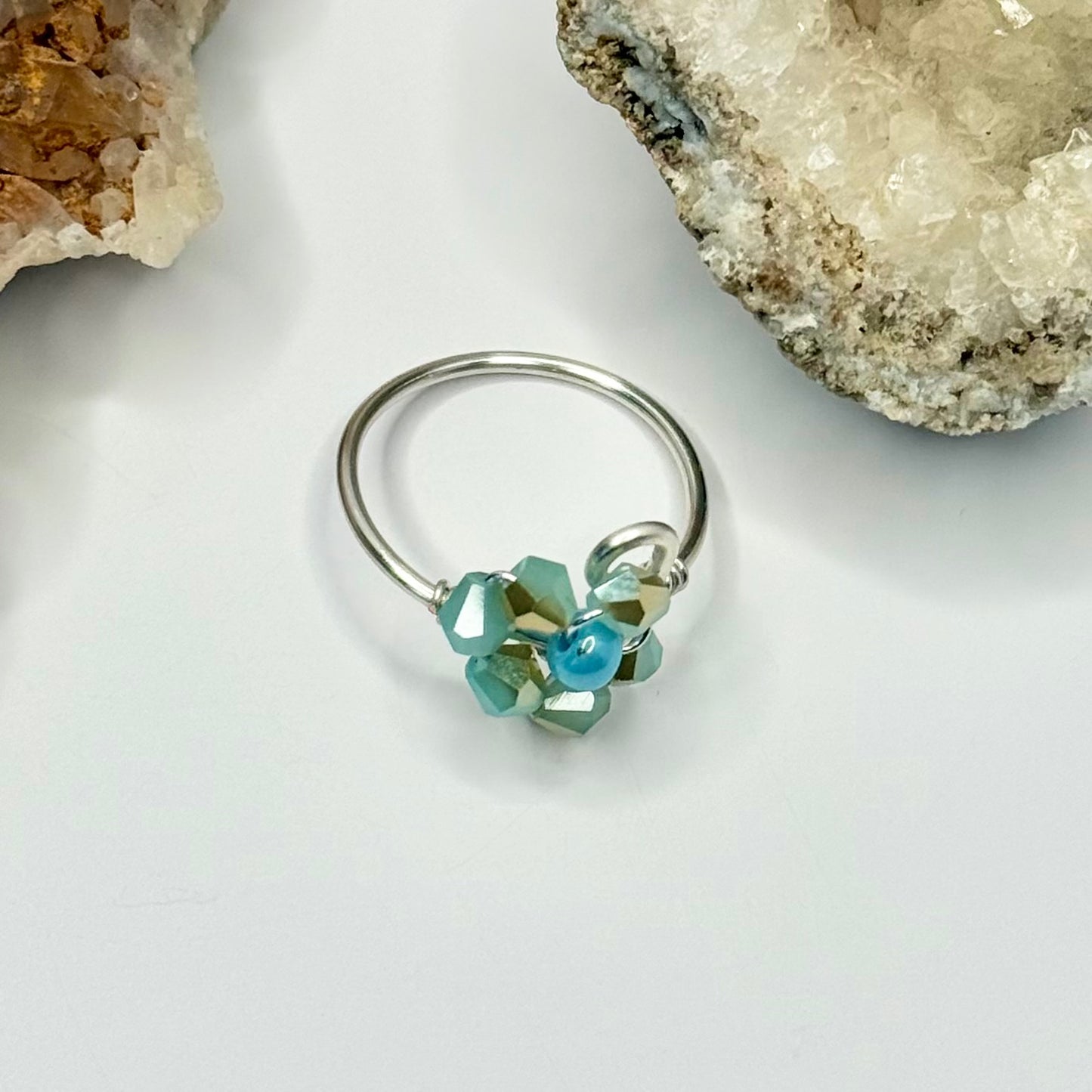 Silver Blue Flower Ring