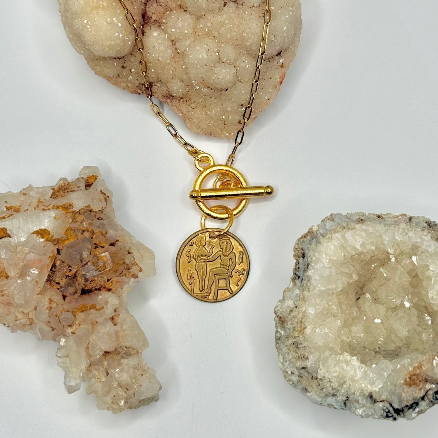 Gold Hieroglyphic Charm Toggle Necklace