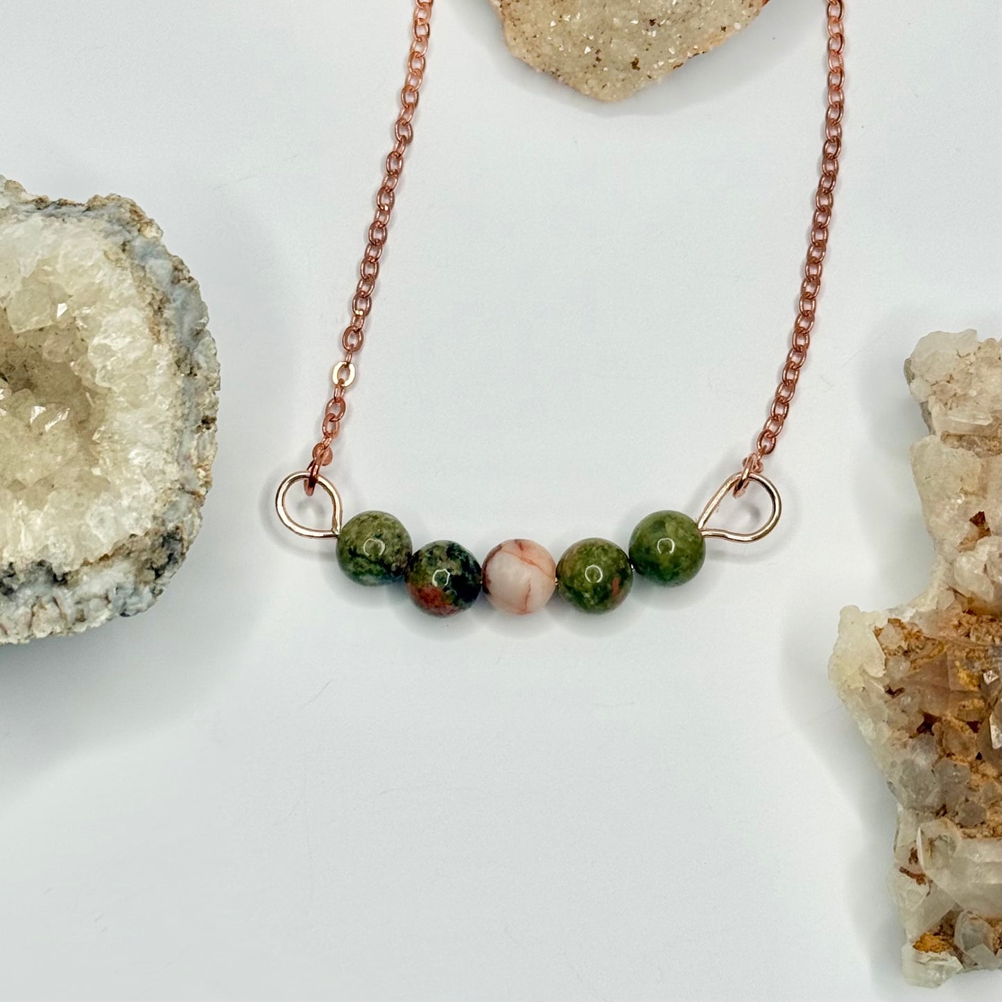Rose Gold Unakite and Red Vein Jasper Necklace