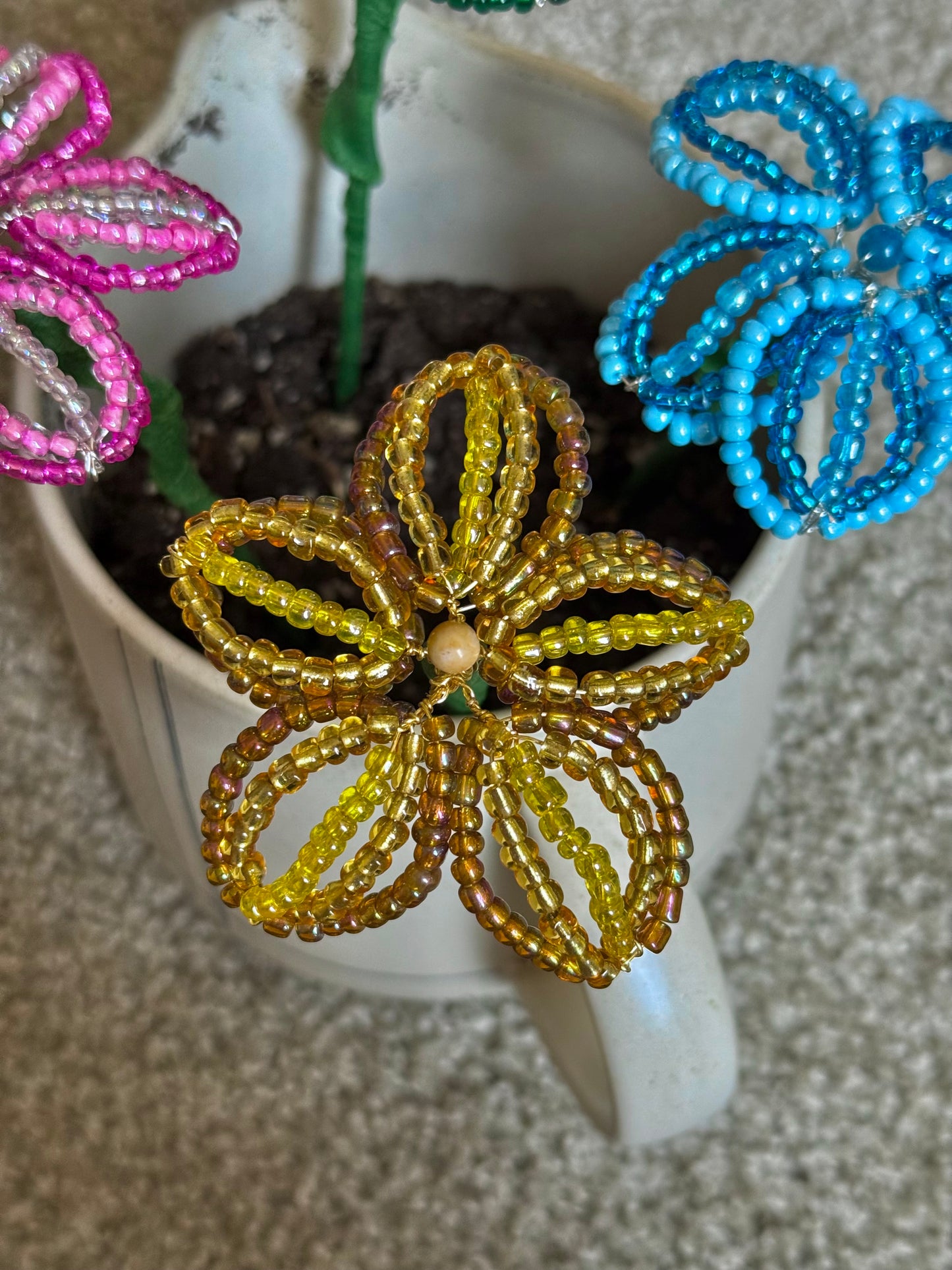 Gold and Brown Beaded Flower Stake