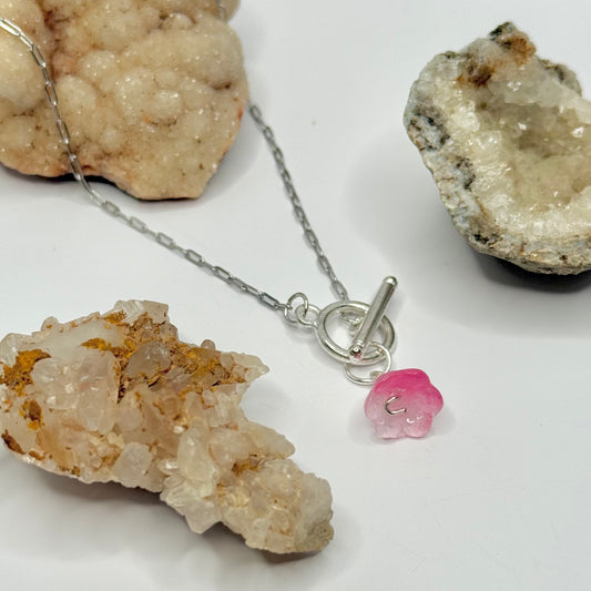 Silver Pink Flower Toggle Necklace