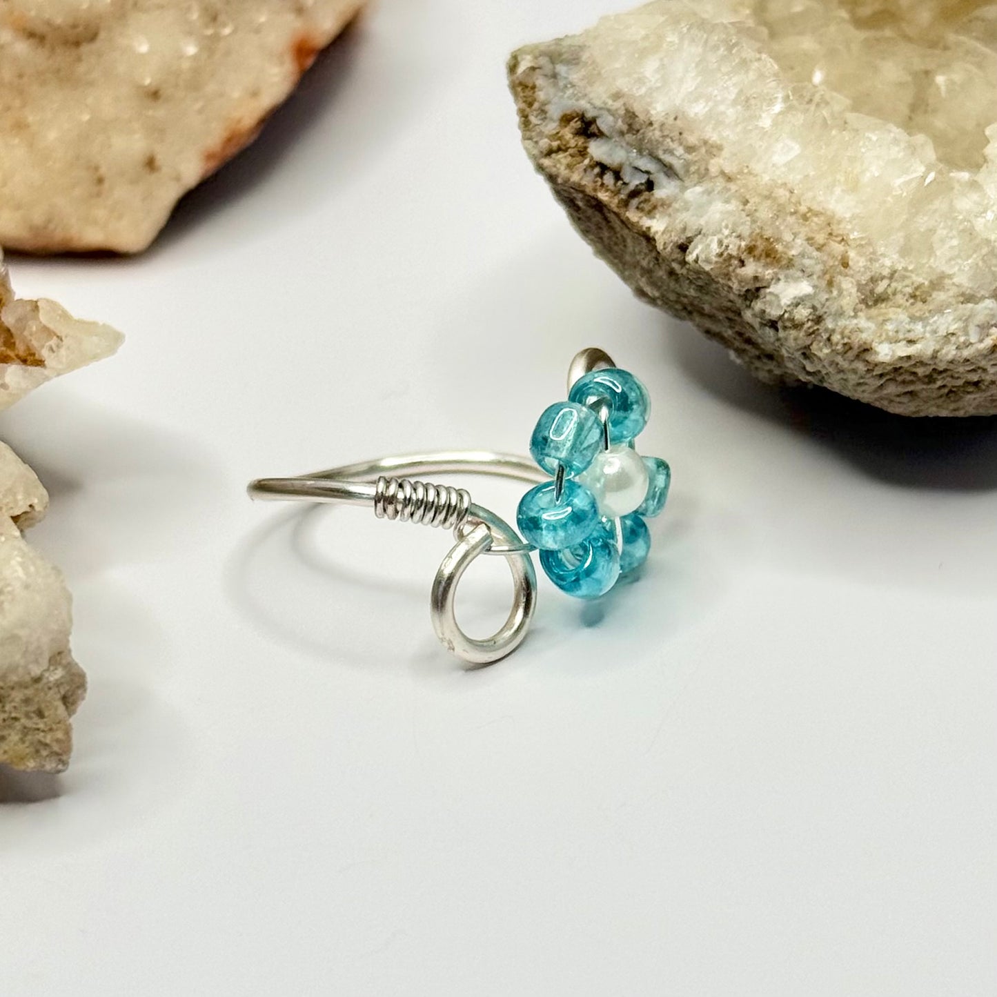 Silver Light Blue Flower Ring