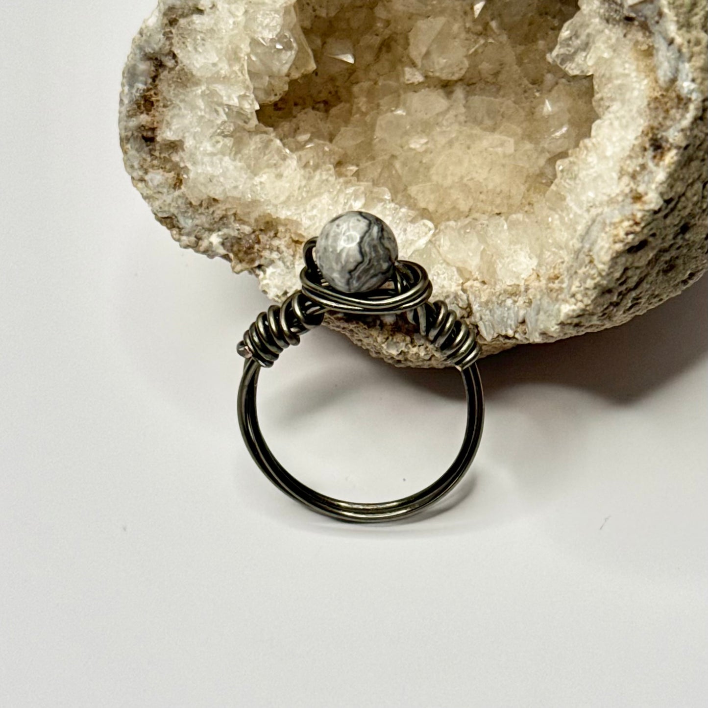 Charcoal Crazy Lace Agate Ring