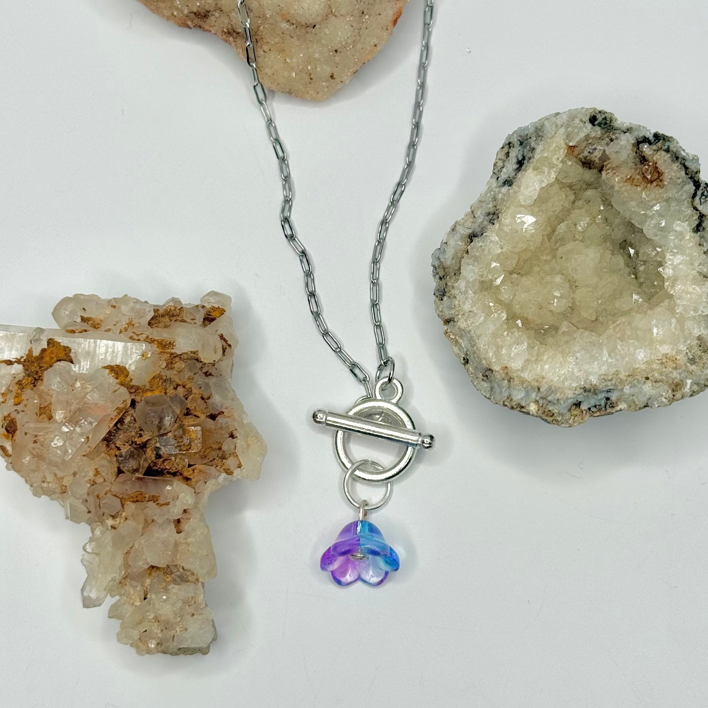 Silver Purple and Blue Toggle Necklace